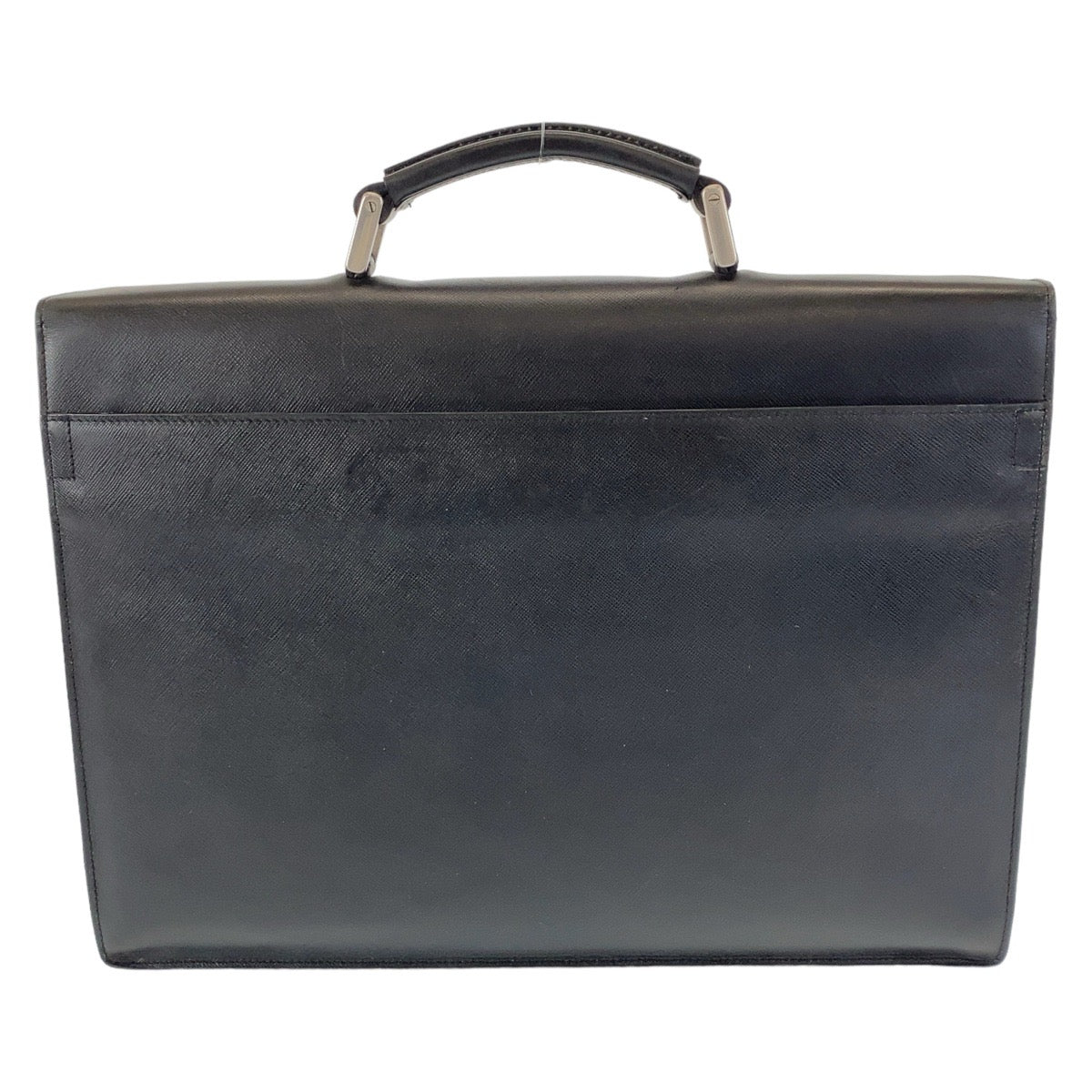 12448
PRADA プラダ サフィアーノ ブラック 黒 シルバー金具 レザー ビジネスバッグ ブリーフケース A4収納  メンズ AB21