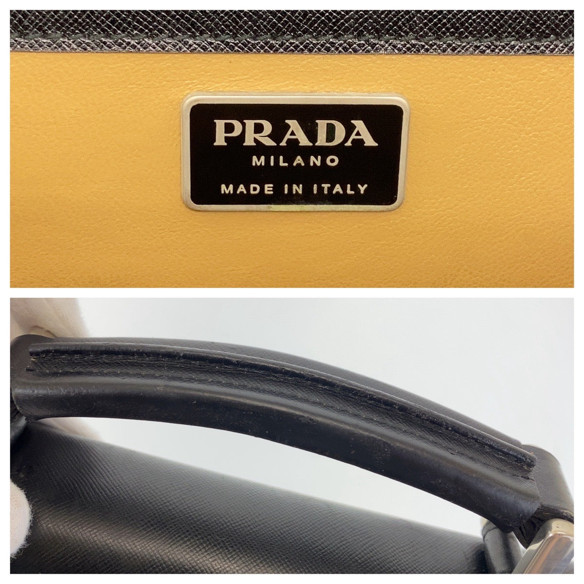 12448
PRADA プラダ サフィアーノ ブラック 黒 シルバー金具 レザー ビジネスバッグ ブリーフケース A4収納  メンズ AB21