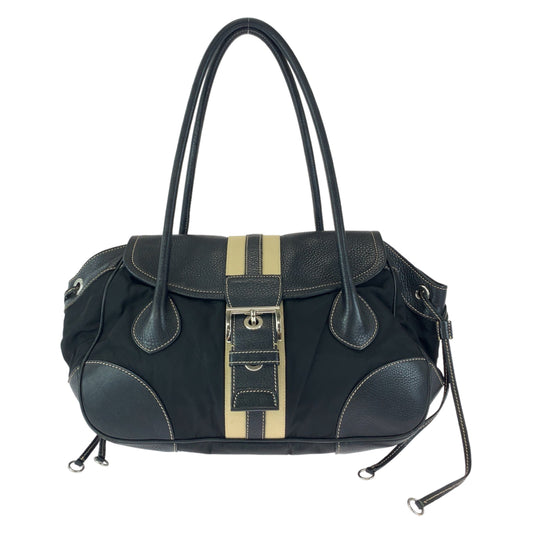 12447
PRADA プラダ 三角ロゴプレート ブラック 黒 ベージュ シルバー金具 レザー BR2937 ショルダーバッグ ハンドバッグ  レディース
