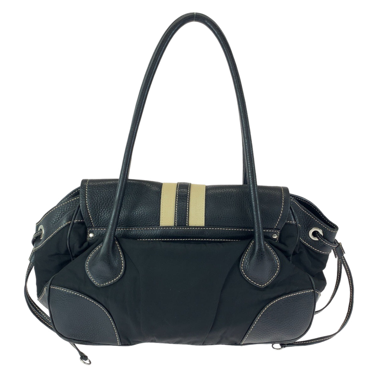 12447
PRADA プラダ 三角ロゴプレート ブラック 黒 ベージュ シルバー金具 レザー BR2937 ショルダーバッグ ハンドバッグ  レディース
