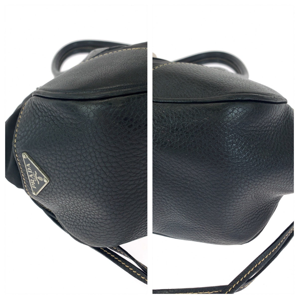 12447
PRADA プラダ 三角ロゴプレート ブラック 黒 ベージュ シルバー金具 レザー BR2937 ショルダーバッグ ハンドバッグ  レディース