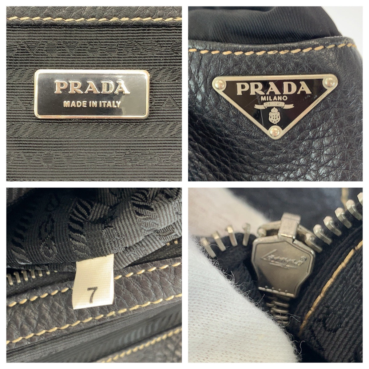 12447
PRADA プラダ 三角ロゴプレート ブラック 黒 ベージュ シルバー金具 レザー BR2937 ショルダーバッグ ハンドバッグ  レディース
