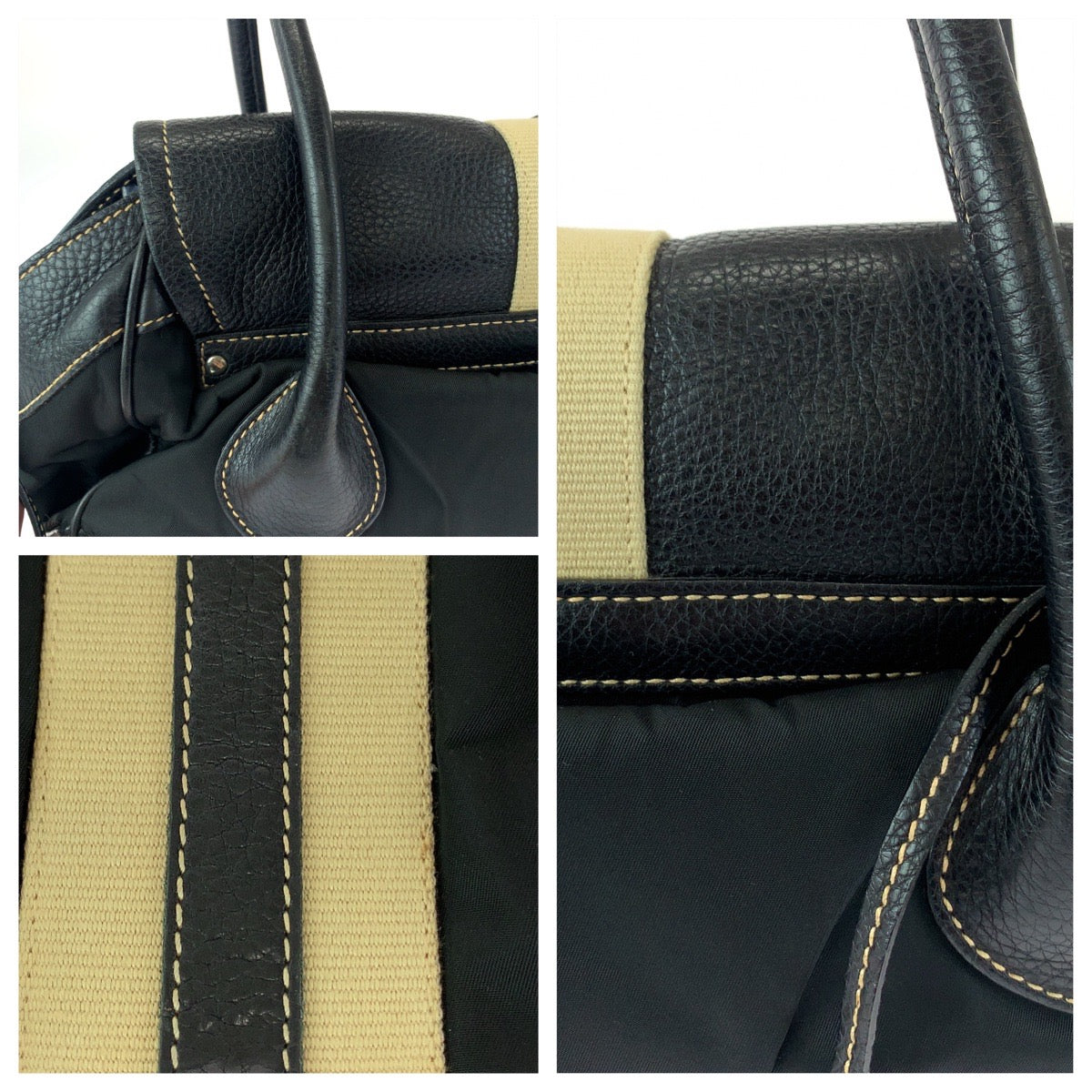 12447
PRADA プラダ 三角ロゴプレート ブラック 黒 ベージュ シルバー金具 レザー BR2937 ショルダーバッグ ハンドバッグ  レディース