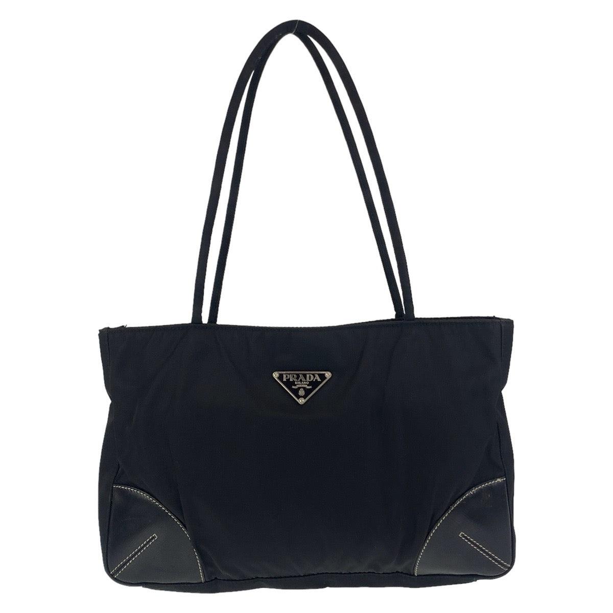 PRADA Prada Tessuto Triangle Logo Plate Black Silver Hardware Nylon Tote Bag Shoulder Bag Women's