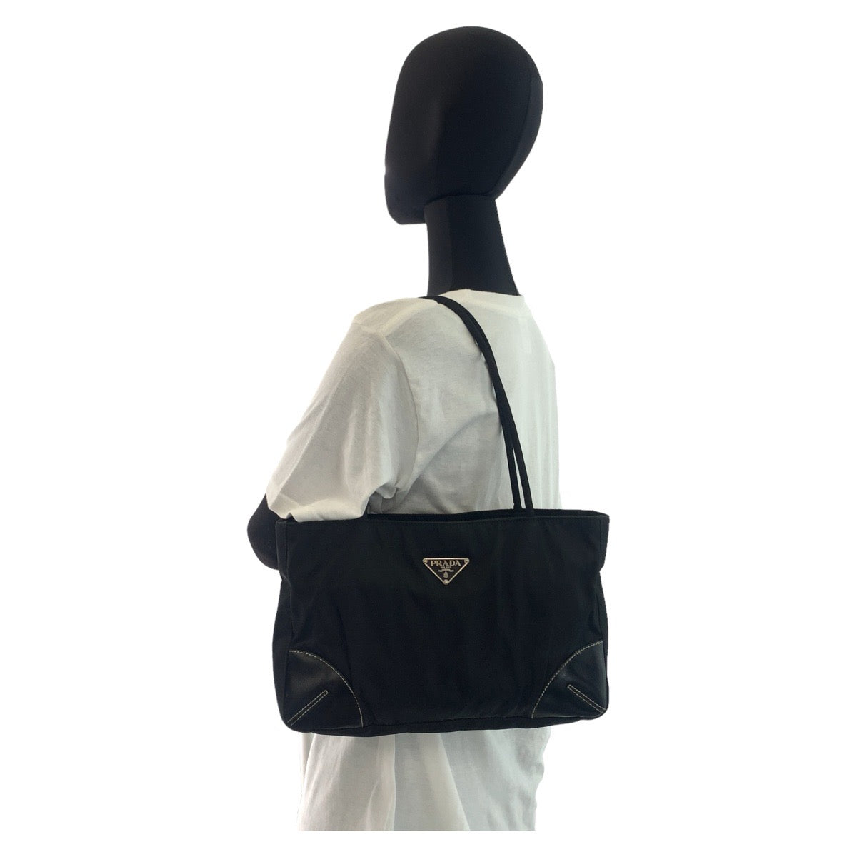 PRADA Prada Tessuto Triangle Logo Plate Black Silver Hardware Nylon Tote Bag Shoulder Bag Women's