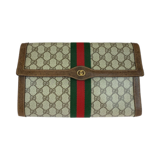 12868
GUCCI グッチ ヴィンテージ オールドグッチ シェリーライン インターロッキング ブラウン ゴールド金具 GGスプリームキャンバス / レザー クラッチバッグ セカンドバッグ 男女兼用  レディース