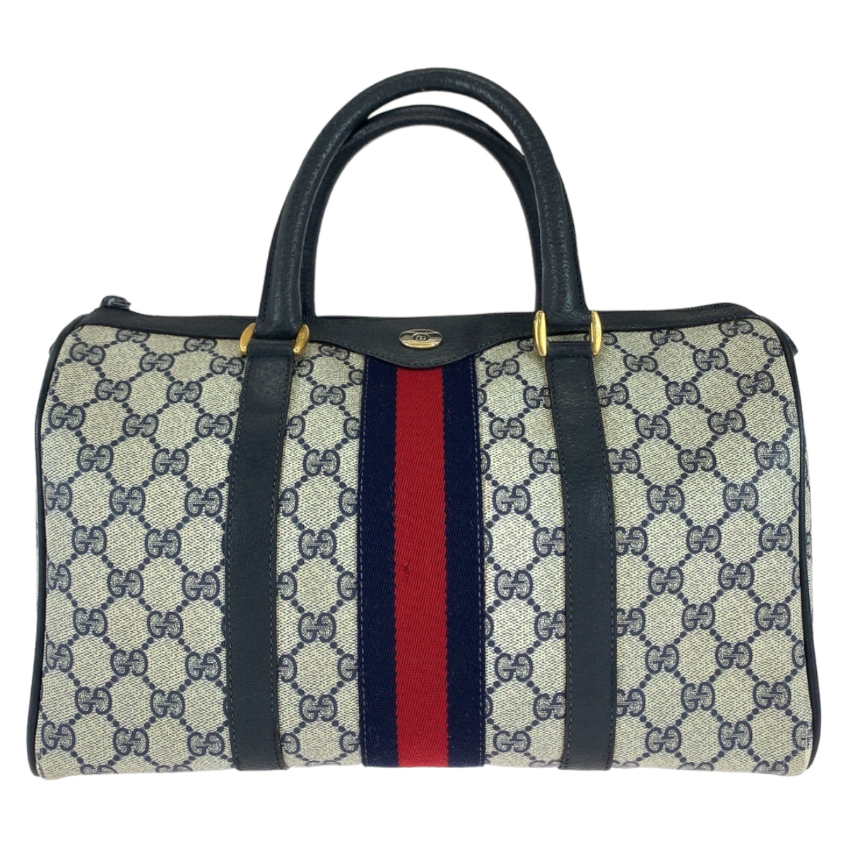 GUCCI グッチ ヴィンテージ オールドグッチ シェリーライン ネイビー グレー ゴールド金具 GGスプリームキャンバス / レザー 58 02 007 ハンドバッグ ミニボストンバッグ  レディース