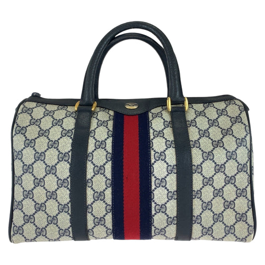 GUCCI グッチ ヴィンテージ オールドグッチ シェリーライン ネイビー グレー ゴールド金具 GGスプリームキャンバス / レザー 58 02 007 ハンドバッグ ミニボストンバッグ  レディース