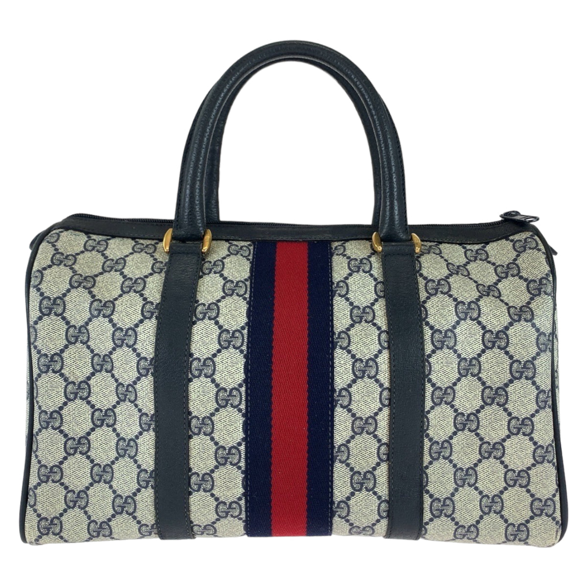 GUCCI グッチ ヴィンテージ オールドグッチ シェリーライン ネイビー グレー ゴールド金具 GGスプリームキャンバス / レザー 58 02 007 ハンドバッグ ミニボストンバッグ  レディース
