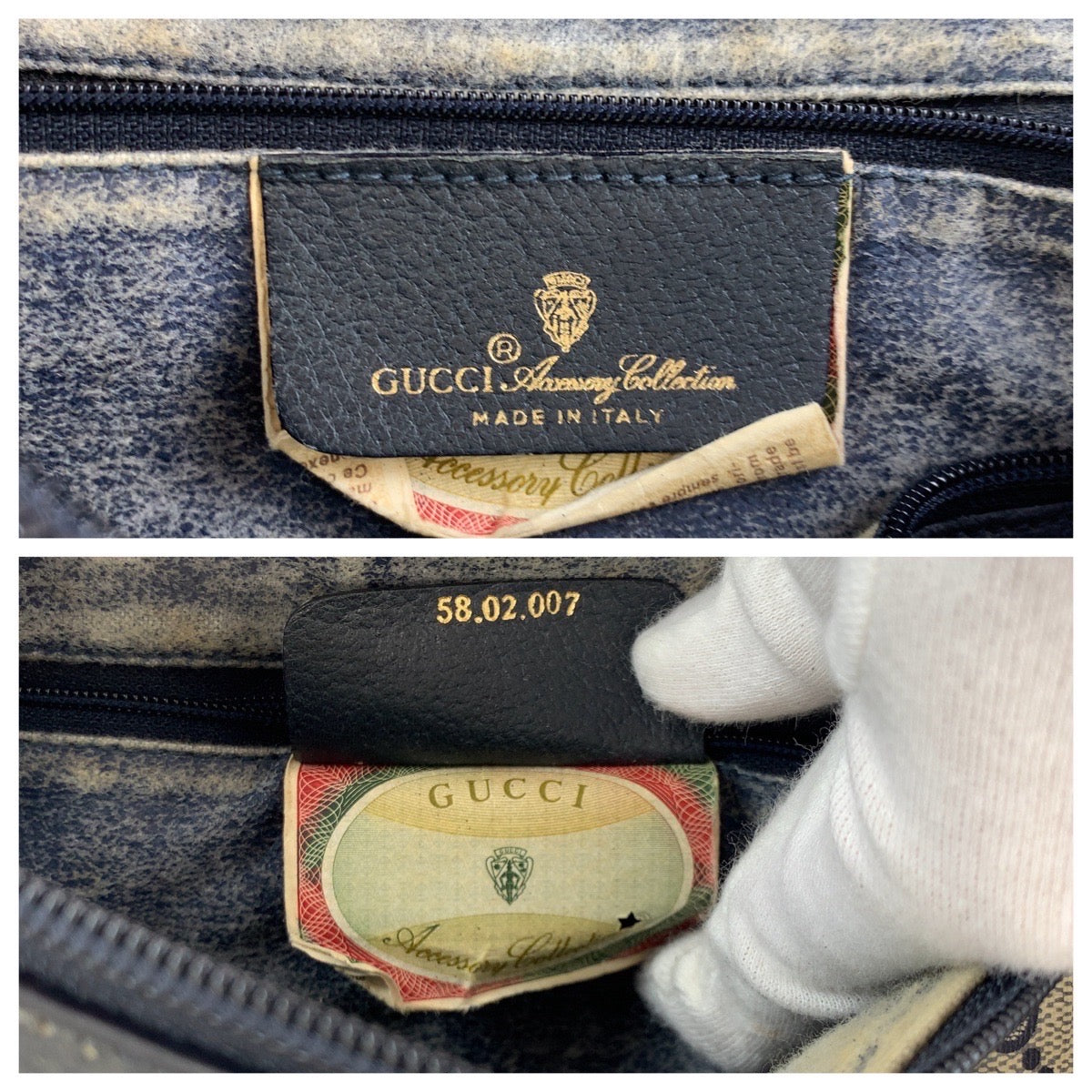 GUCCI グッチ ヴィンテージ オールドグッチ シェリーライン ネイビー グレー ゴールド金具 GGスプリームキャンバス / レザー 58 02 007 ハンドバッグ ミニボストンバッグ  レディース