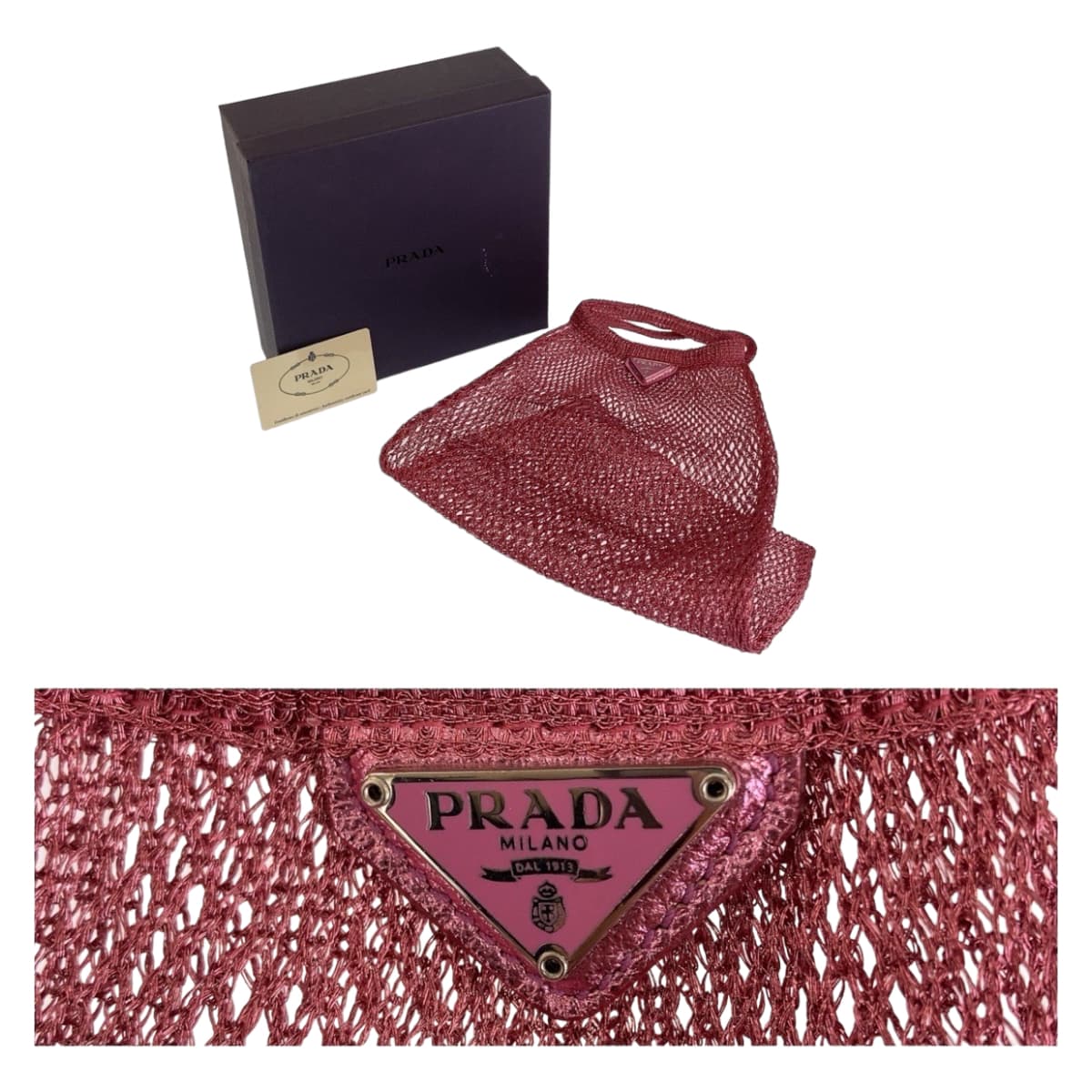 11333
PRADA プラダ 三角ロゴ ピンク ラメ ナイロン ハンドバッグ メッシュバッグ  レディース