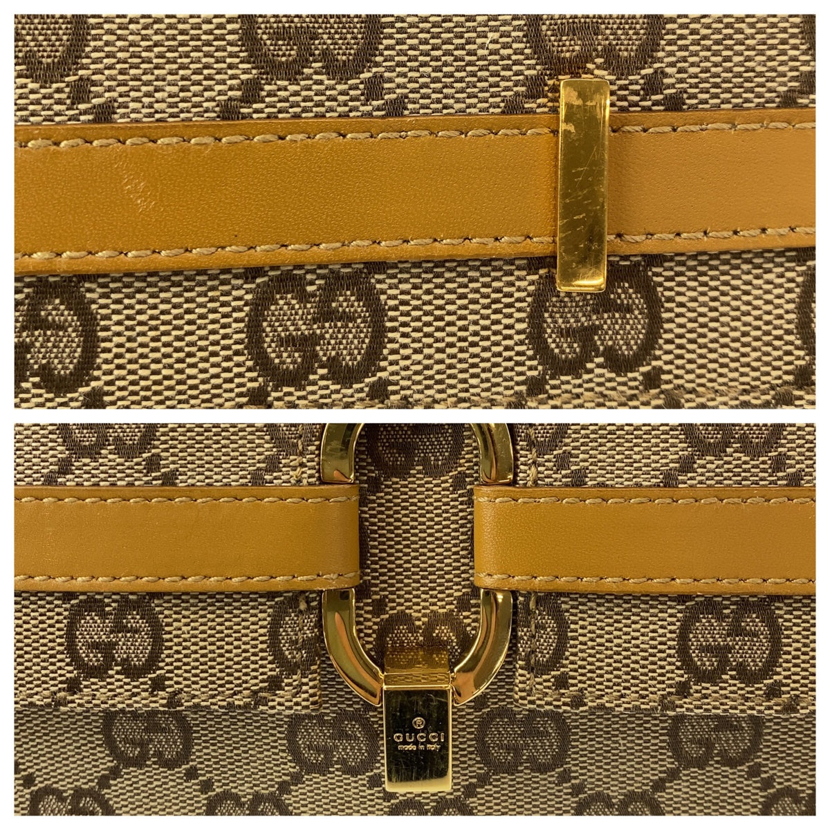GUCCI グッチ GG柄 ベージュ キャメル ゴールド金具 GGキャンバス / レザー 001.4045 ショルダーバッグ ハンドバッグ  レディース