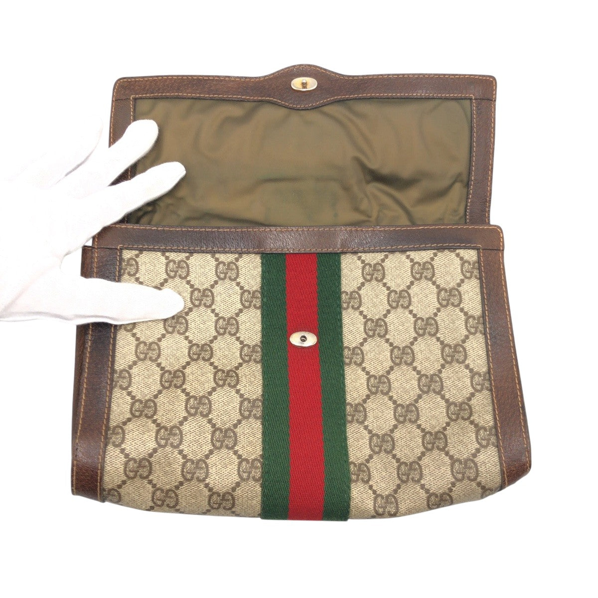 GUCCI グッチ ヴィンテージ シェリーライン ブラウン ゴールド金具 GGスプリームキャンバス クラッチバッグ セカンドバッグ  レディース