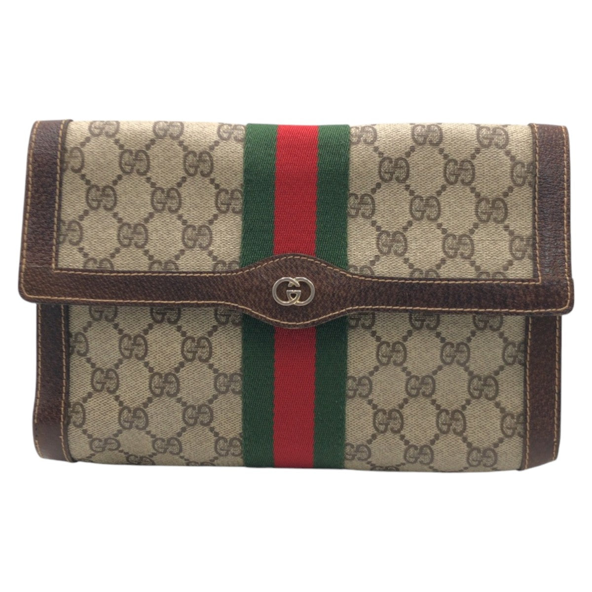 GUCCI グッチ ヴィンテージ シェリーライン ブラウン ゴールド金具 GGスプリームキャンバス クラッチバッグ セカンドバッグ  レディース