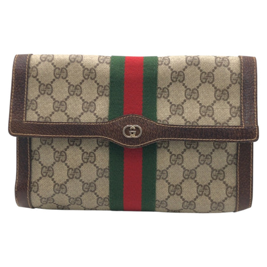 GUCCI グッチ ヴィンテージ シェリーライン ブラウン ゴールド金具 GGスプリームキャンバス クラッチバッグ セカンドバッグ  レディース
