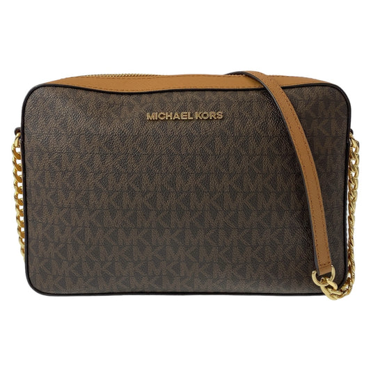 11339
Michael Kors マイケルコース ジェットセット クロスボディ ブラウン ゴールド金具 PVC 斜め掛け ショルダーバッグ ポシェット  レディース
