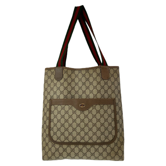 GUCCI グッチ ヴィンテージ オールドグッチ シェリーライン ベージュ ブラウン GGスプリームキャンバス 3902003 トートバッグ ショルダーバッグ  レディース