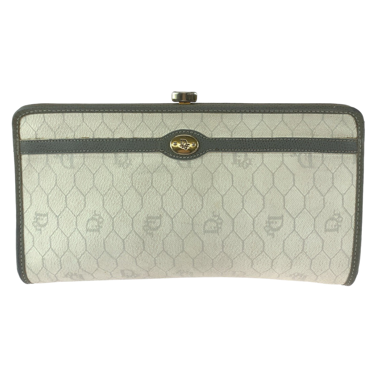 12445
Dior ディオール ヴィンテージ ハニカム ホワイト グレー ゴールド金具 PVC クラッチバッグ セカンドバッグ  レディース
