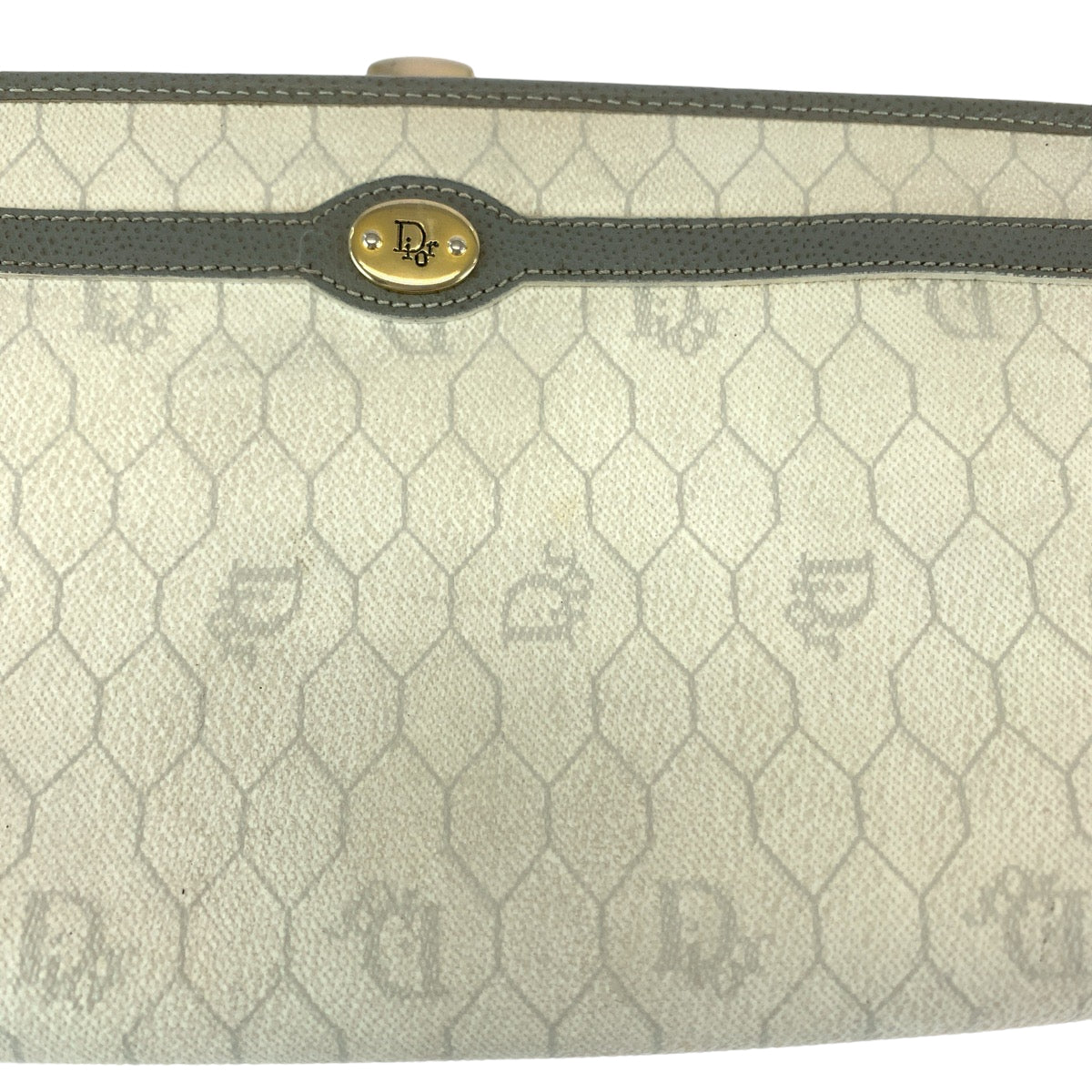 12445
Dior ディオール ヴィンテージ ハニカム ホワイト グレー ゴールド金具 PVC クラッチバッグ セカンドバッグ  レディース