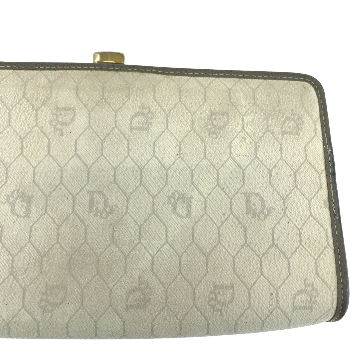 12445
Dior ディオール ヴィンテージ ハニカム ホワイト グレー ゴールド金具 PVC クラッチバッグ セカンドバッグ  レディース