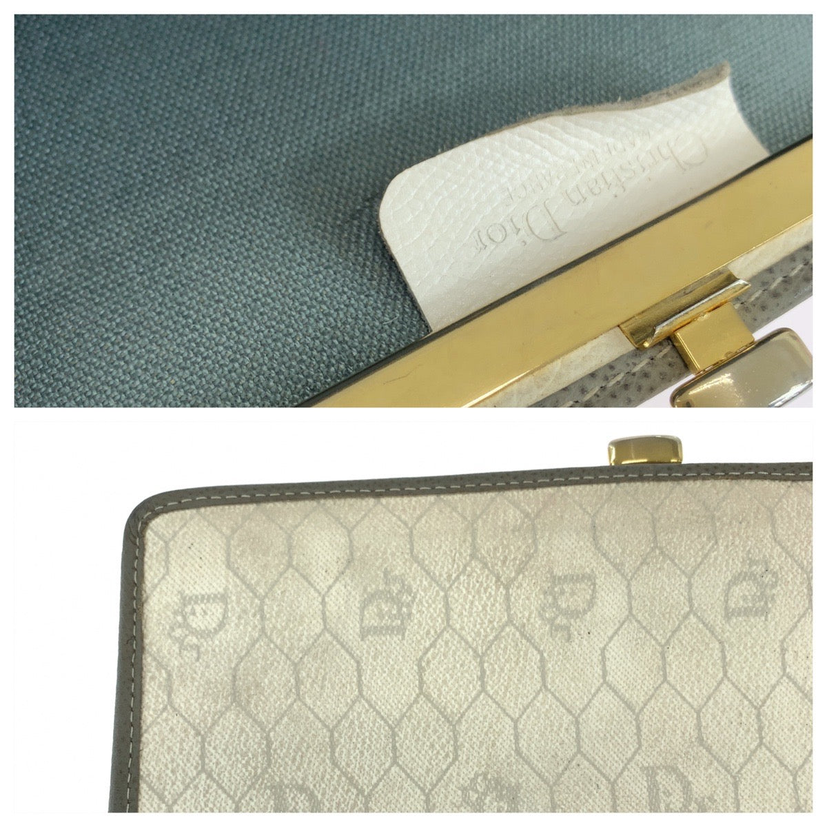 12445
Dior ディオール ヴィンテージ ハニカム ホワイト グレー ゴールド金具 PVC クラッチバッグ セカンドバッグ  レディース