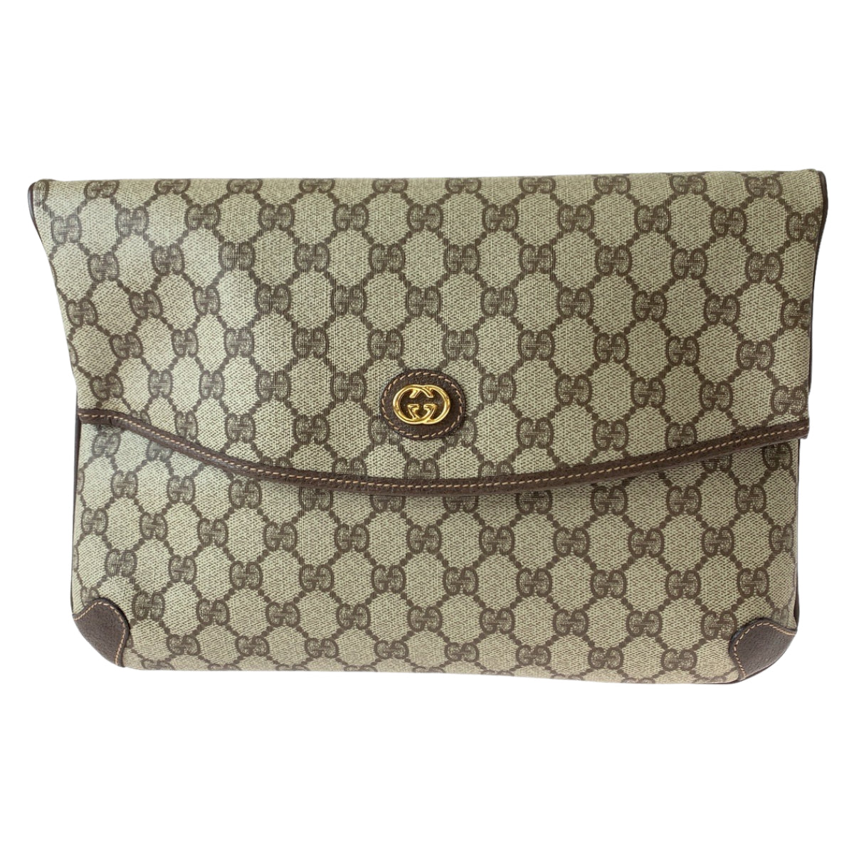 GUCCI グッチ ヴィンテージ オールドグッチ ベージュ ブラウン ゴールド金具 GGスプリームキャンバス / レザー 004 39 6092 クラッチバッグ セカンドバッグ  レディース