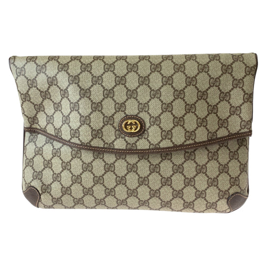 GUCCI グッチ ヴィンテージ オールドグッチ ベージュ ブラウン ゴールド金具 GGスプリームキャンバス / レザー 004 39 6092 クラッチバッグ セカンドバッグ  レディース