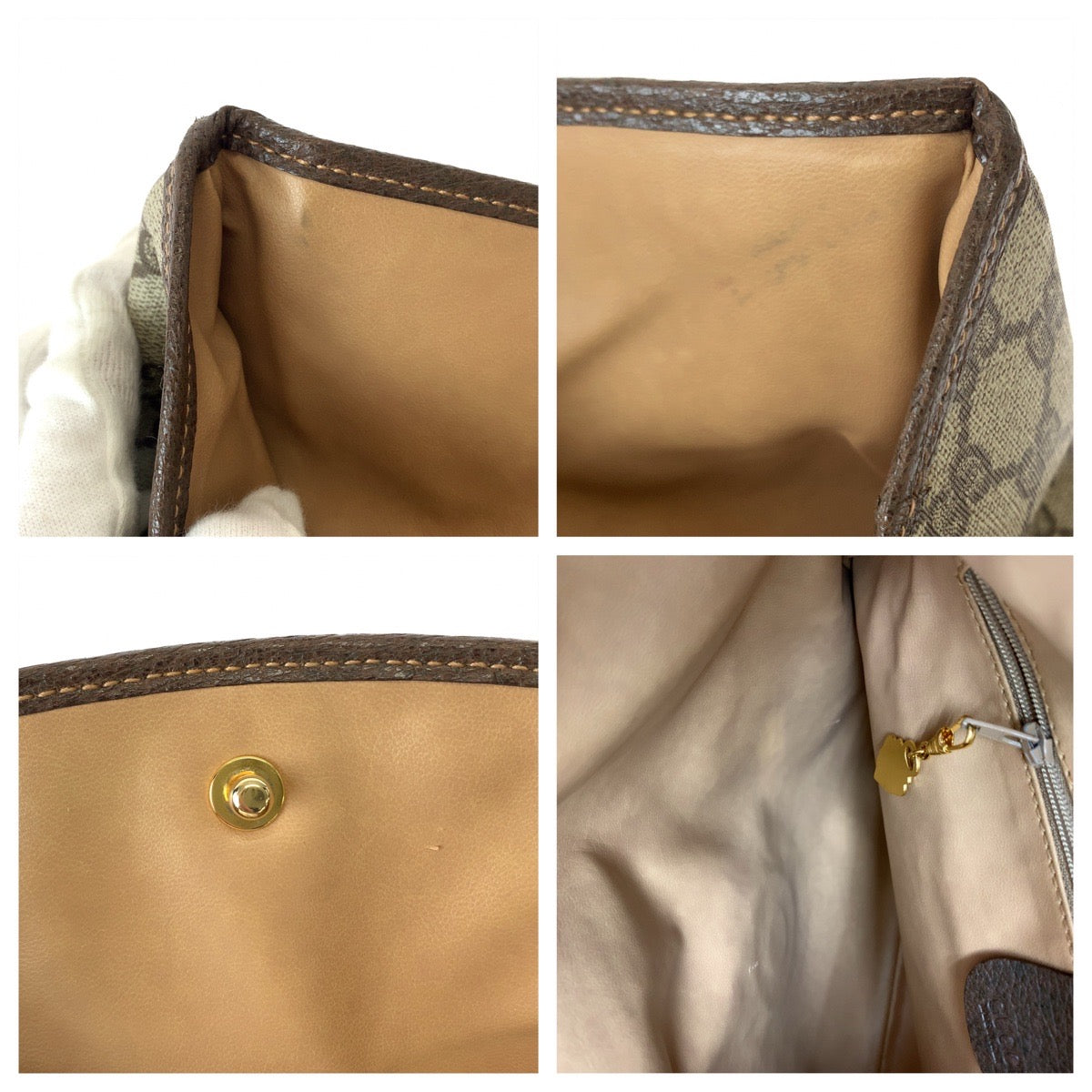 GUCCI グッチ ヴィンテージ オールドグッチ ベージュ ブラウン ゴールド金具 GGスプリームキャンバス / レザー 004 39 6092 クラッチバッグ セカンドバッグ  レディース
