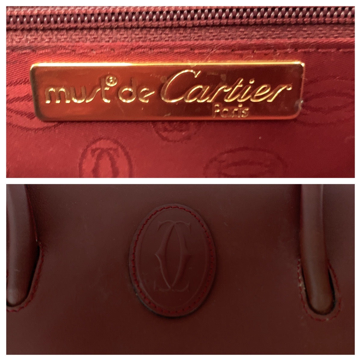 12444
CARTIER カルティエ マストライン ボルドー レッド ゴールド金具 レザー ボストンバッグ ハンドバッグ  レディース