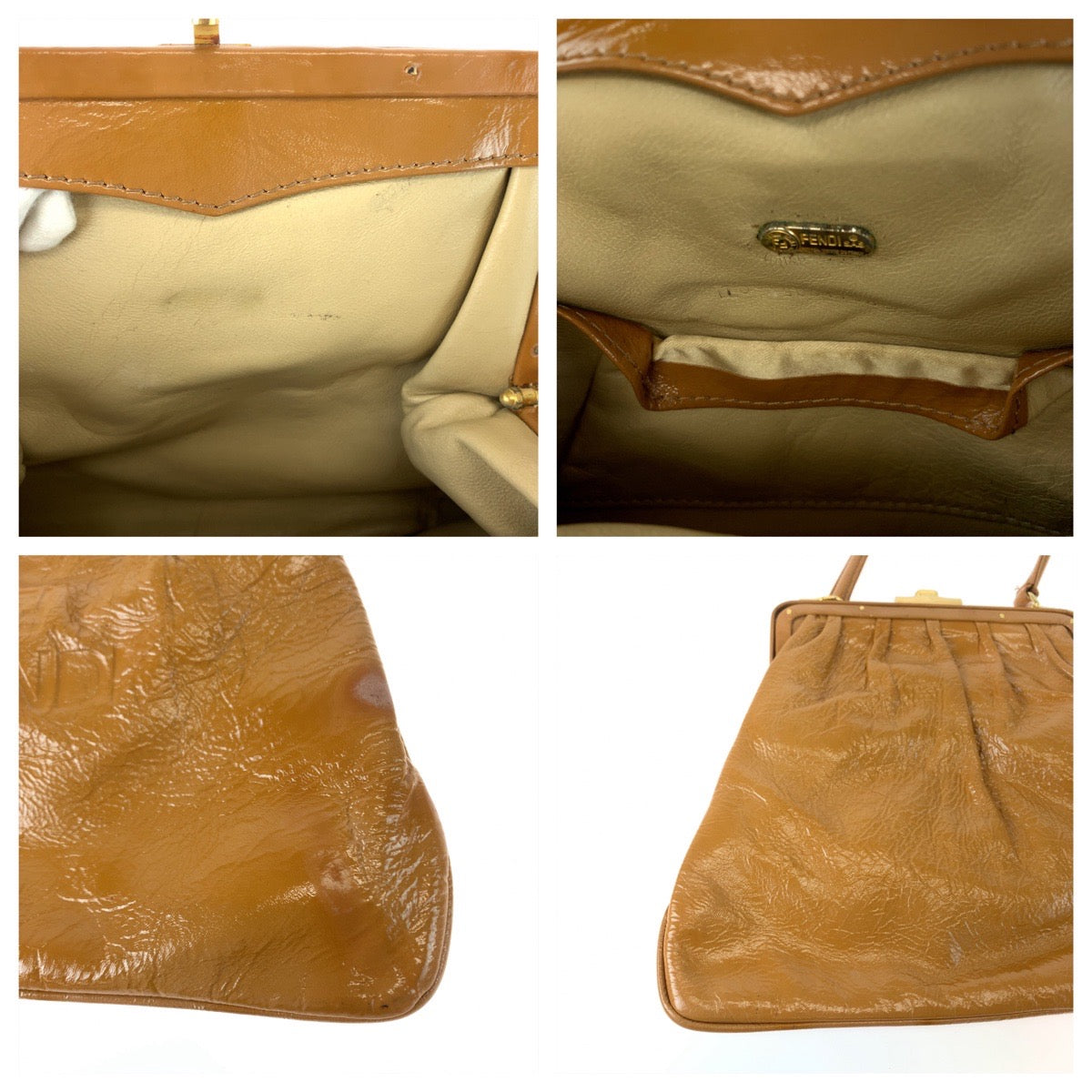 FENDI フェンディ ブラウン ゴールド金具 パテントレザー ショルダーバッグ 肩掛け  レディース