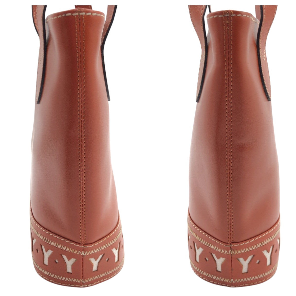 12869
YVES SAINT LAURENT イヴ サンローラン ヴィンテージ YSL カットY ブラウン レザー ショルダーバック ポシェット  レディース