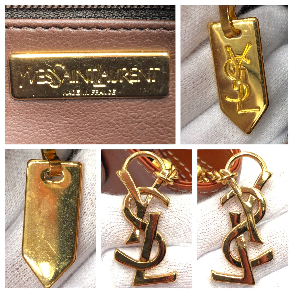 12869
YVES SAINT LAURENT イヴ サンローラン ヴィンテージ YSL カットY ブラウン レザー ショルダーバック ポシェット  レディース