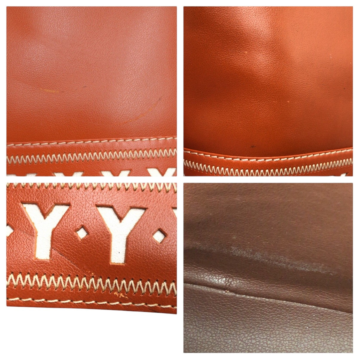 12869
YVES SAINT LAURENT イヴ サンローラン ヴィンテージ YSL カットY ブラウン レザー ショルダーバック ポシェット  レディース