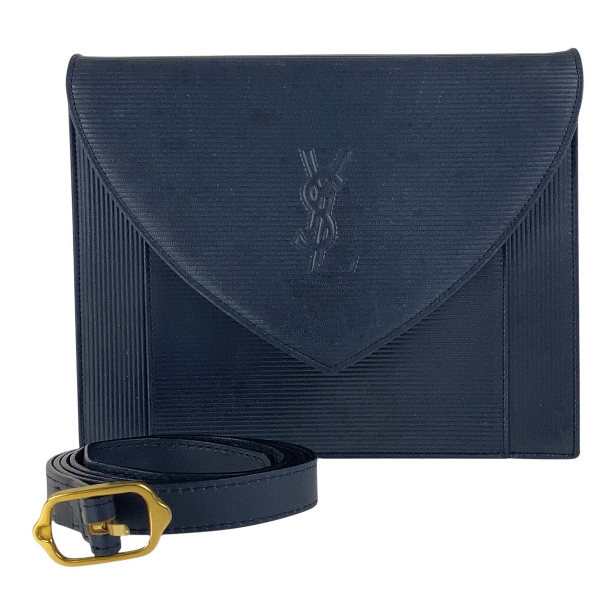 11349
YVES SAINT LAURENT イヴ サンローラン ロゴ型押し ブラック 黒 シルバー金具 レザー ショルダーバッグ 肩掛け  レディース