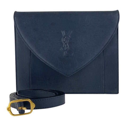 11349
YVES SAINT LAURENT イヴ サンローラン ロゴ型押し ブラック 黒 シルバー金具 レザー ショルダーバッグ 肩掛け  レディース
