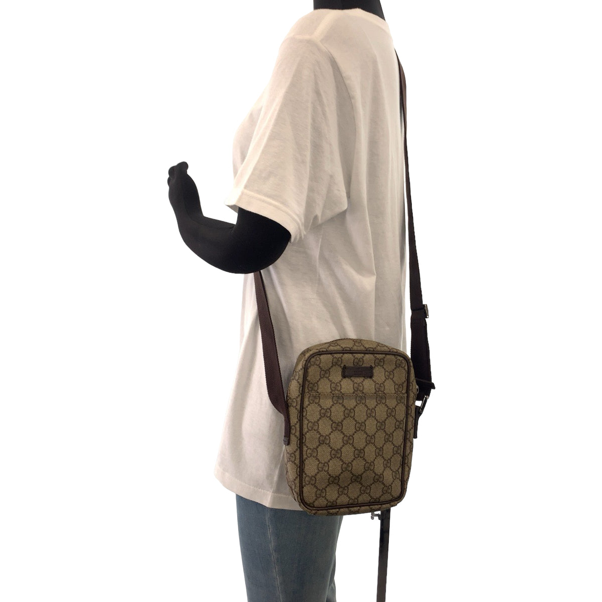 GUCCI グッチ ベージュ ブラウン シルバー金具 GGスプリームキャンバス 122754 斜め掛け ショルダーバッグ  レディース