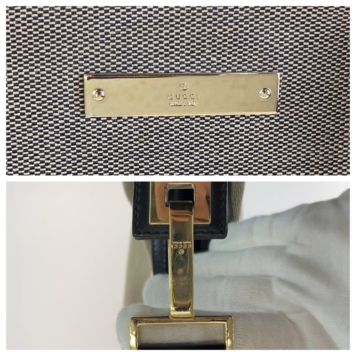 11352
GUCCI グッチ グレージュ ブラック ゴールド金具 キャンバス / レザー 001 4204 ショルダーバッグ ハンドバッグ  レディース