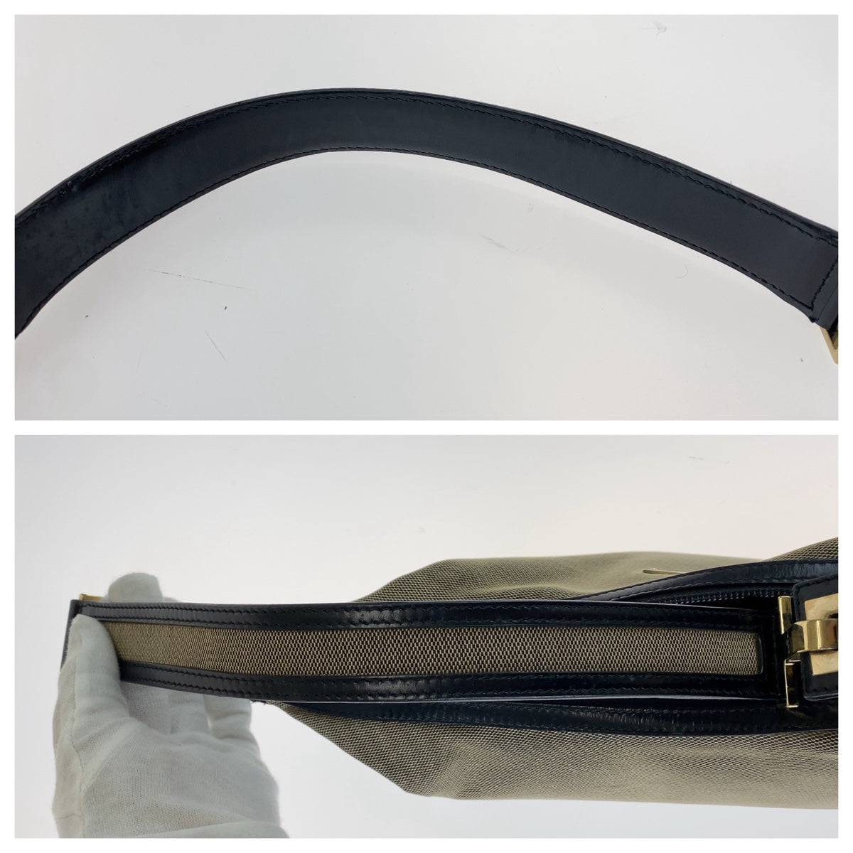 11352
GUCCI グッチ グレージュ ブラック ゴールド金具 キャンバス / レザー 001 4204 ショルダーバッグ ハンドバッグ  レディース