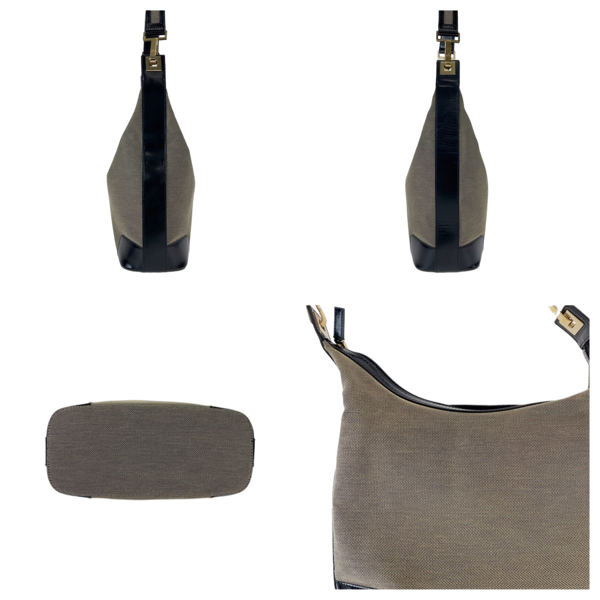 11352
GUCCI グッチ グレージュ ブラック ゴールド金具 キャンバス / レザー 001 4204 ショルダーバッグ ハンドバッグ  レディース
