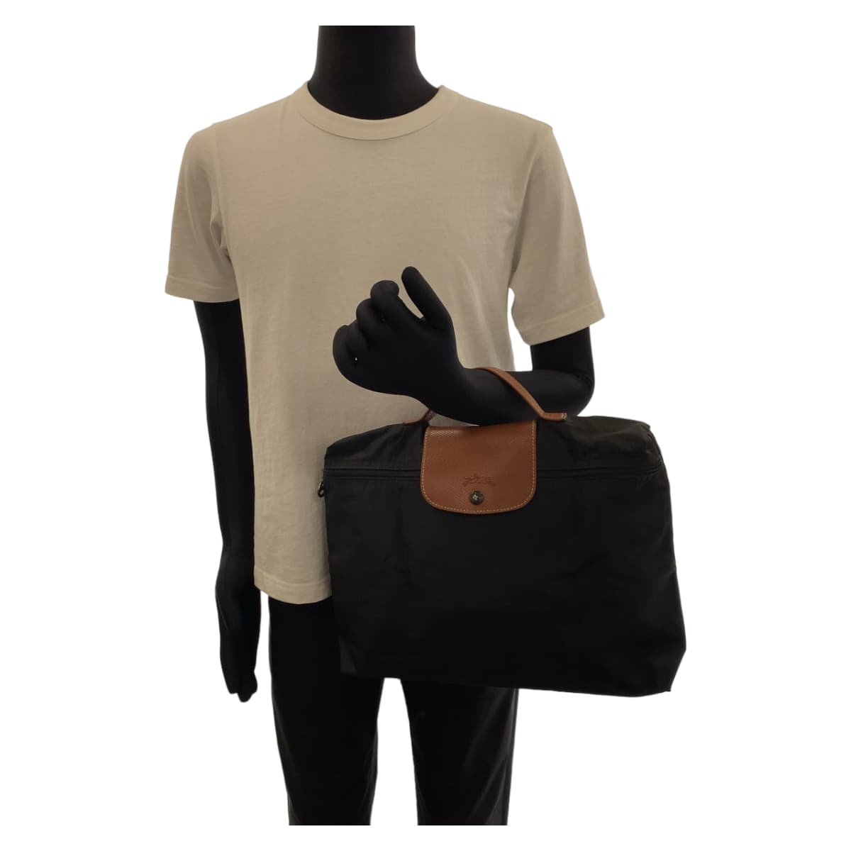 12443
Longchamp ロンシャン ル プリアージュ ブラック 黒 ブラウン ゴールド金具 ポリエステル / レザー ハンドバッグ 折りたたみバッグ  レディース
