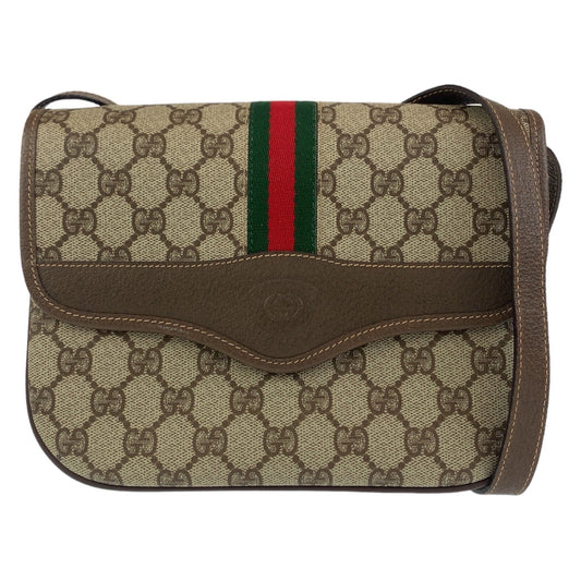 11364
 GUCCI Vintage Sherry Line Old Gucci Beige Brown Gold Hardware PVC 001.113.6862 Crossbody Shoulder Bag for Women