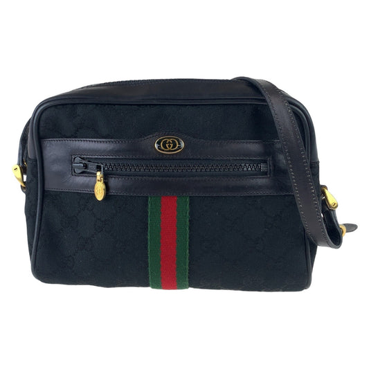 11365
GUCCI グッチ ヴィンテージ シェリーライン オールドグッチ ブラック 黒 ゴールド金具 GGキャンバス / レザー 370013653 斜め掛け ショルダーバッグ  レディース