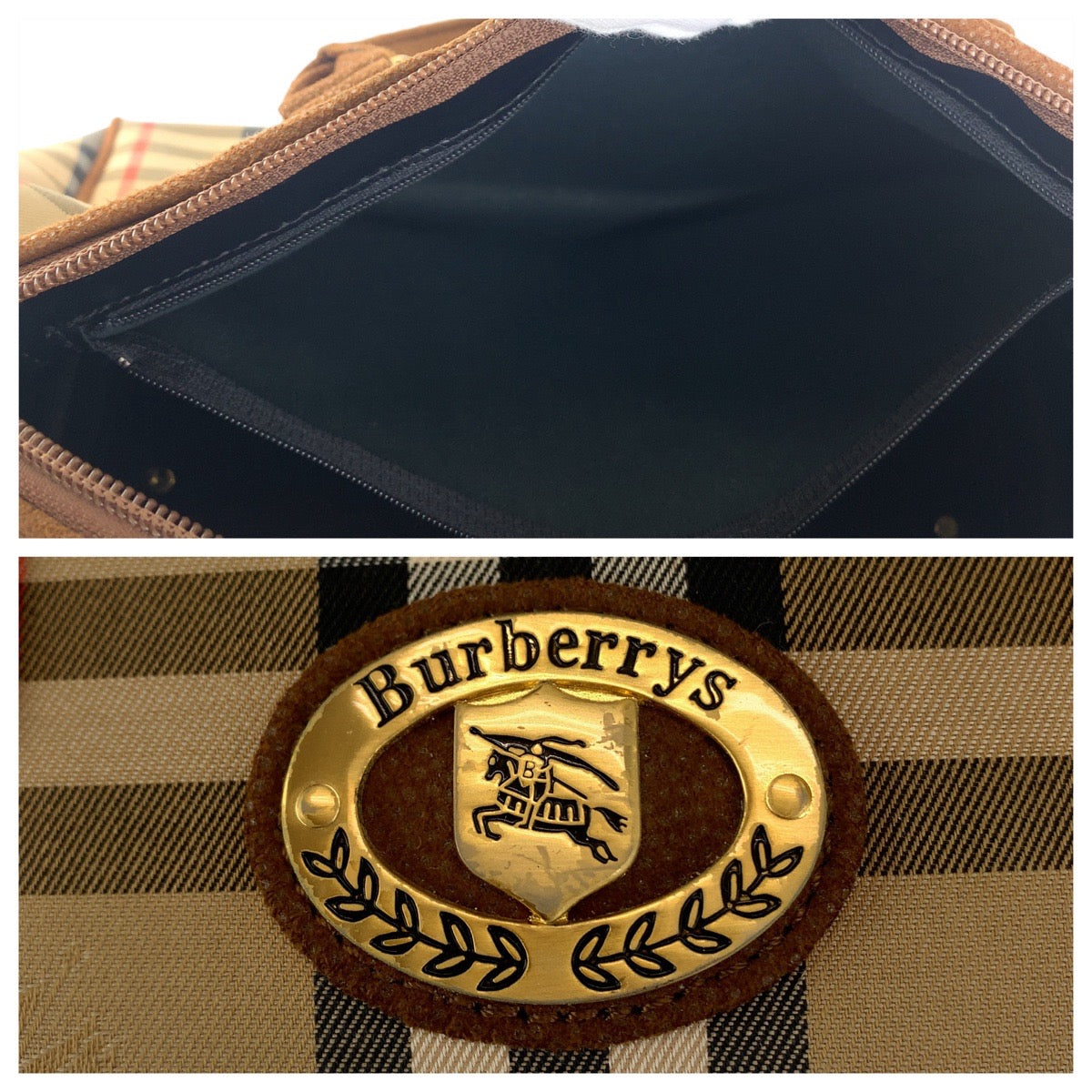 11367
BURBERRY バーバリー ヴィンテージ チェック柄 シャドーホース ベージュ ブラウン ゴールド金具 キャンバス ボストンバッグ ハンドバッグ  レディース