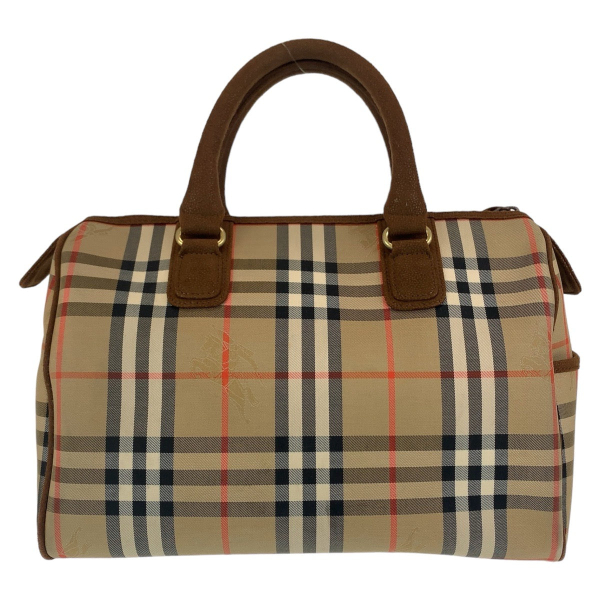 11367
BURBERRY バーバリー ヴィンテージ チェック柄 シャドーホース ベージュ ブラウン ゴールド金具 キャンバス ボストンバッグ ハンドバッグ  レディース