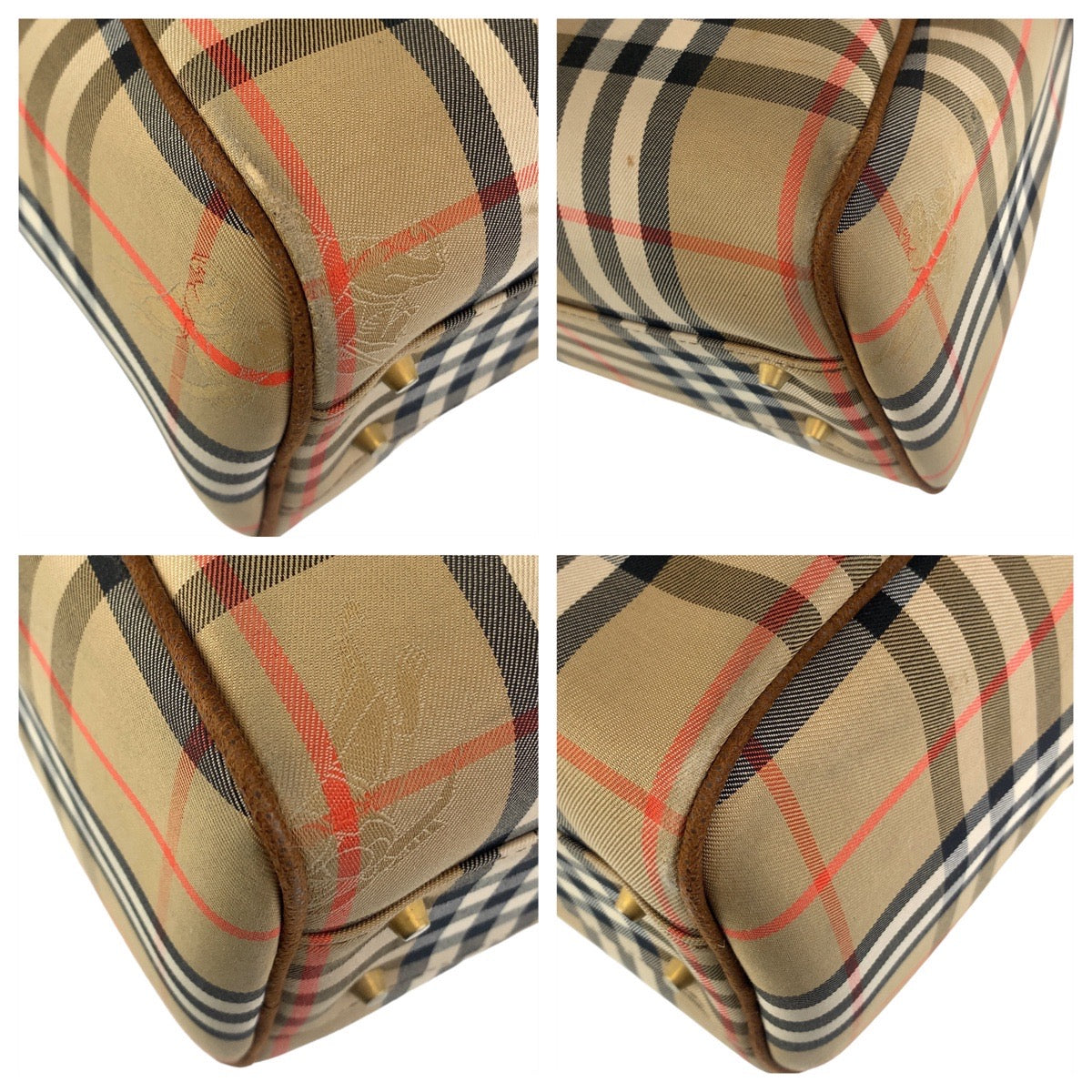 11367
BURBERRY バーバリー ヴィンテージ チェック柄 シャドーホース ベージュ ブラウン ゴールド金具 キャンバス ボストンバッグ ハンドバッグ  レディース