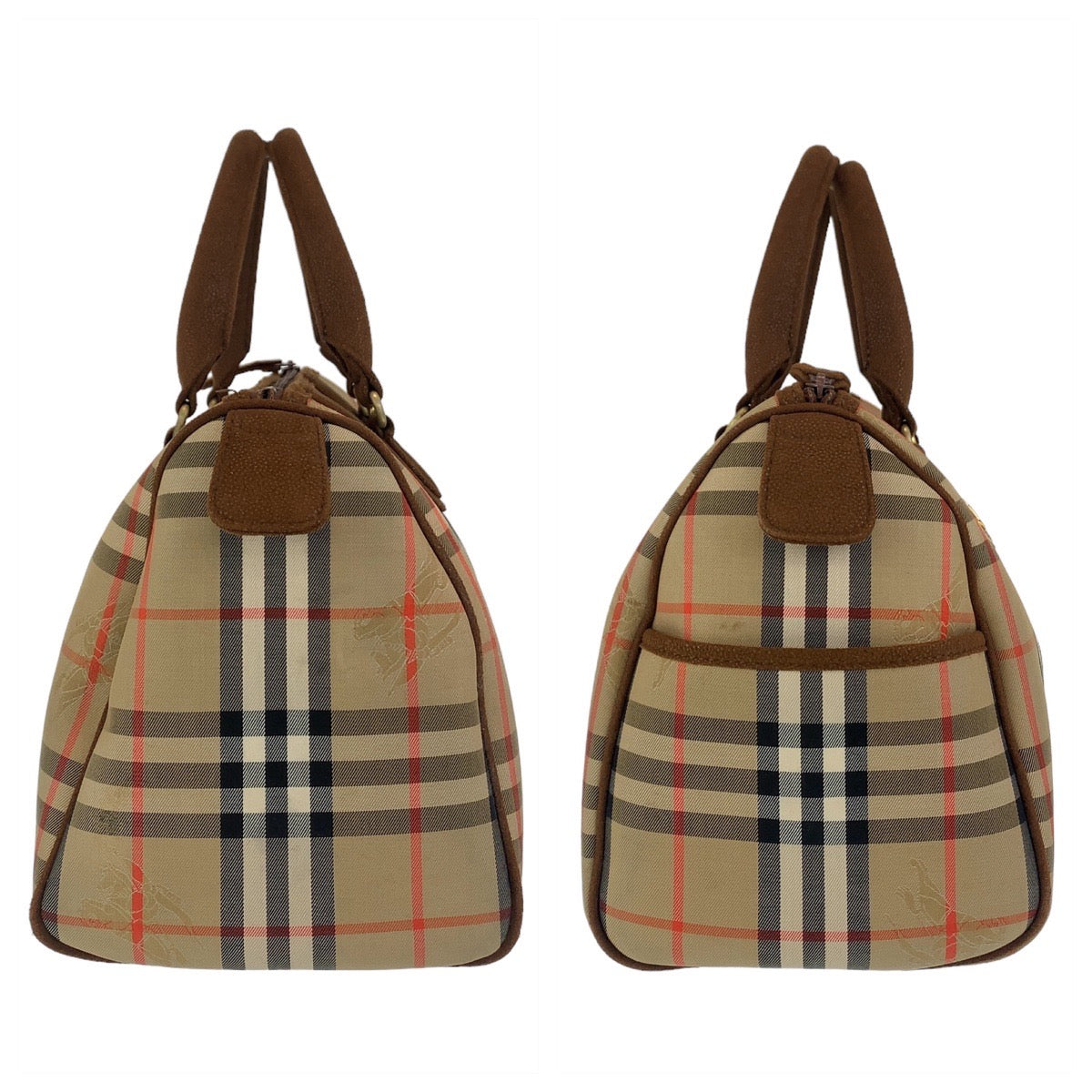 11367
BURBERRY バーバリー ヴィンテージ チェック柄 シャドーホース ベージュ ブラウン ゴールド金具 キャンバス ボストンバッグ ハンドバッグ  レディース