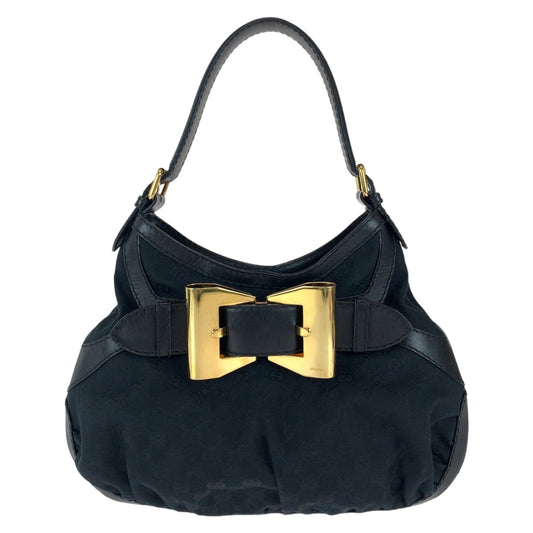 11369
GUCCI グッチ クイーン ホーボー ブラック 黒 ゴールド金具 GGキャンバス / レザー 189885 ショルダーバッグ ハンドバッグ  レディース