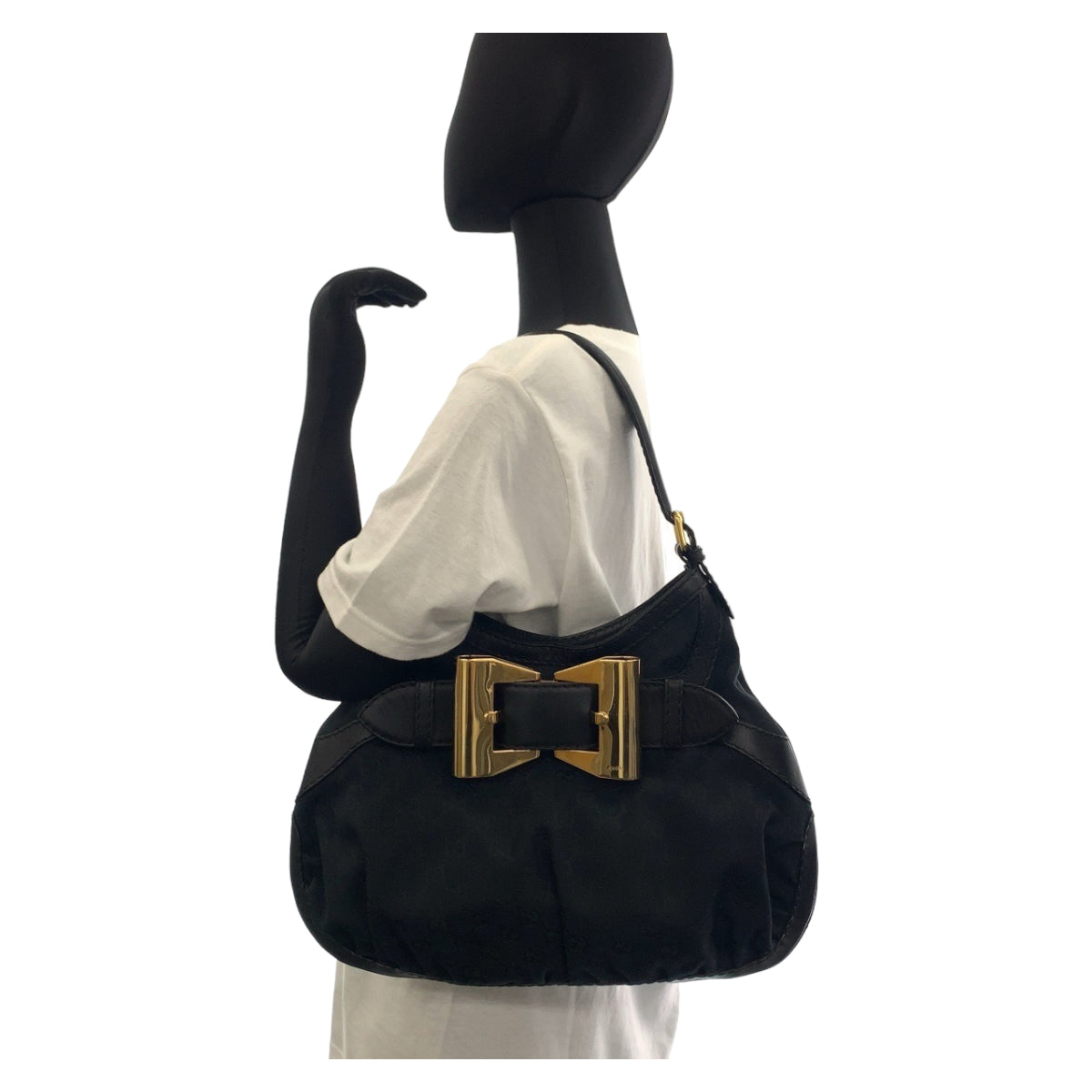 11369
GUCCI グッチ クイーン ホーボー ブラック 黒 ゴールド金具 GGキャンバス / レザー 189885 ショルダーバッグ ハンドバッグ  レディース