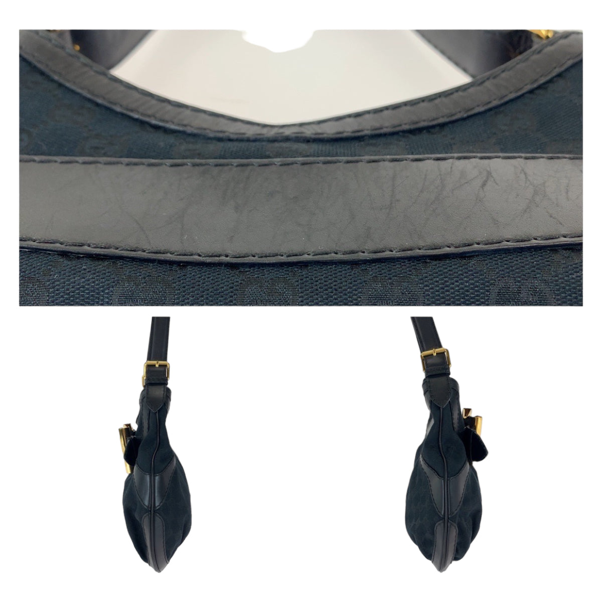 11369
GUCCI グッチ クイーン ホーボー ブラック 黒 ゴールド金具 GGキャンバス / レザー 189885 ショルダーバッグ ハンドバッグ  レディース