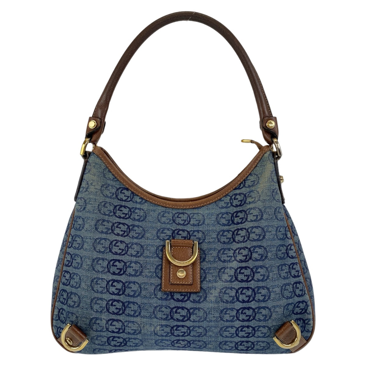 11370
GUCCI グッチ アビー インターロッキング ブルー ブラウン ゴールド金具 デニム / レザー 130738 ホーボー ショルダーバッグ  レディース